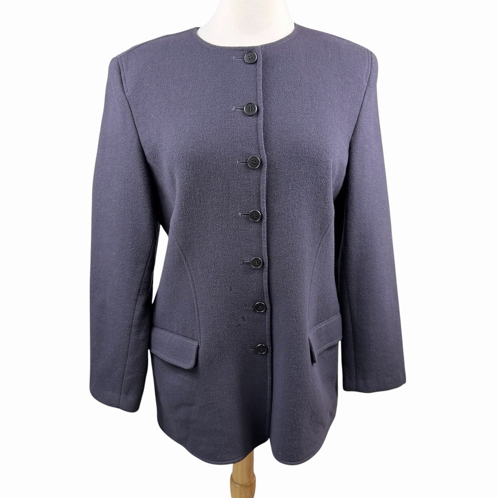 VTG Calvin Klein Collection Blazer Jacket Womens 12 Black Wool Italy Office 90s